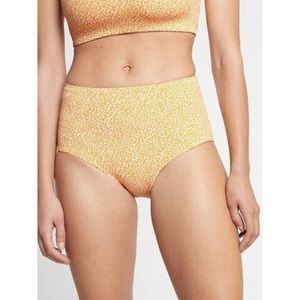 Athleta high waisted yellow jacquard leopard print swim bottoms, NWOT